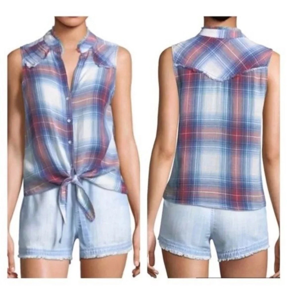 New Anthropologie Cloth & Stone Plaid Tie Front Tank Top